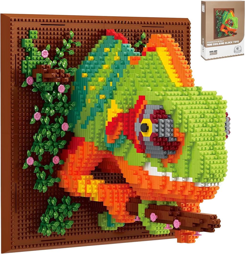 Wall Art Chameleon Building Blocks Set,Wall Mounted Chameleon Micro Building Blocks for Adults(2688 Pieces),Gifts for Kid and Adult