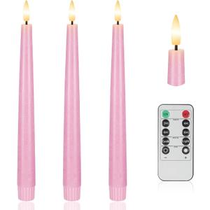 Pink Flameless Taper Candles, 9.6" Battery Operated Candles with Remote, Real Wax Led Candle, Flickering Flameless Candlesticks for Home Party Wedding Romantic Night Decor