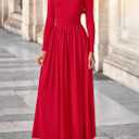 PRETTYGARDEN Women's 2025 Fashion Trendy Fall Long Sleeve Dresses Ruched Flowy Elegant Modest Boho Casual Beach Maxi Dress (Red, L)