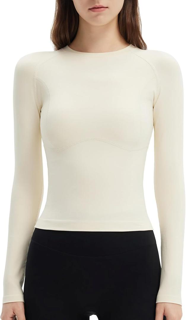 SUUKSESS Women Seamless Workout Long Sleeve Shirts Gym Athletic Running Yoga Tops (XL)