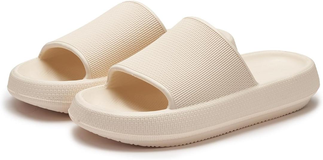 Cloud Slippers For Women Shower Shoes Pillow Slides Indoor House Outdoor Flip Flops For Men Bathroom Non-Slip Home Bubble Foam Beach Platform Slippers (9-10 Women/7.5-8.5 Men, White)