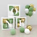 ONE Boxes for 1st Birthday Boy Decorations, 30PCS Green Gold White Balloons and ONE Letters for First Birthday Decorations One Blocks for Boy Girl Baby Shower, Photo Shoot Prop, Table Centerpiece