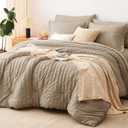 CozyLux Full Size Comforter Sets with Sheets Seersucker 7 Pieces Taupe Bed in a Bag Textured Luxury Soft Bedding Set with Down Alternative Comforter, Sheets, Pillowcases & Shams for All Seasons