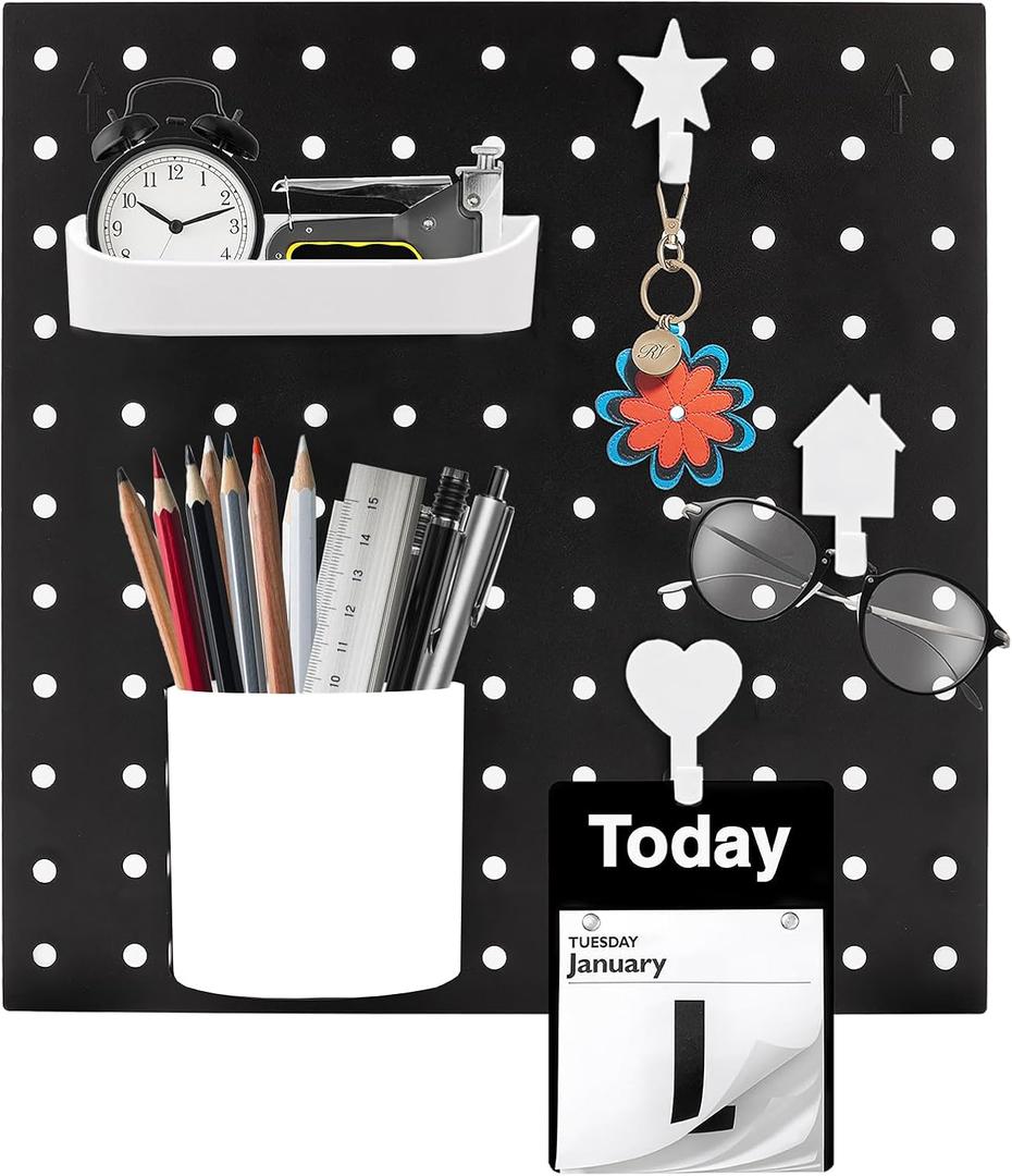Black Pegboard Wall Organizer Wall Mount Pegboard Kits Wall Mount Plastic Display Peg Board Pegboard Combination Kit Organizer Accessories for Garage Workbench Accessories (Black - B)