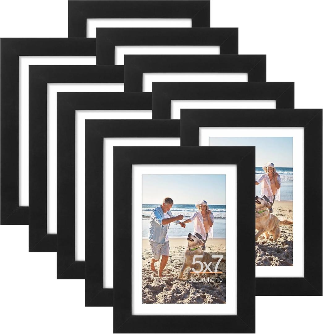 decorUhome 5x7 Picture Frame, Display Pictures 4x6 with Mat or 5x7 without Mat, Wall & Tabletop Display Photo Frame, Black, 10 Pack