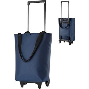 Foldable Shopping Trolley with Wheels - 2 in 1 Reusable Grocery Tote Bag, Dark Blue