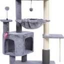 Cat Tree with Cat Condo and Hammock for Indoor Cats, Cat Tree with Self-Grooming Brush and Toy Balls,Cat Tower with Scratching Posts,Grey