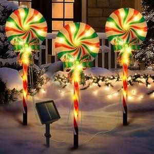 Set of 3 Solar Christmas Lights Decorations with 8 Lighting Modes, Solar Lollipop Pathway Stakes Lights, Outdoor Christmas Decor for Garden, Yard, Porch (Xmas Lollipop)