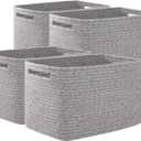 OIAHOMY 4 Pack Storage Baskets for Organizing, Cube Storage Bins for Shelves, Rectangle Storage Baskets With Handles, Woven Baskets for Storage, 12.7''Lx9''Wx7.8''H, Grey