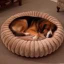 Donut Dog and Cat Bed, Luxurious Comfortable Faux Rabbit Fur Pet Beds, Round Anti-Anxiety Calming Puppy Kitten Bed with Anti-Slip Bottom for Small Medium Dogs & Cats(24", Brown)