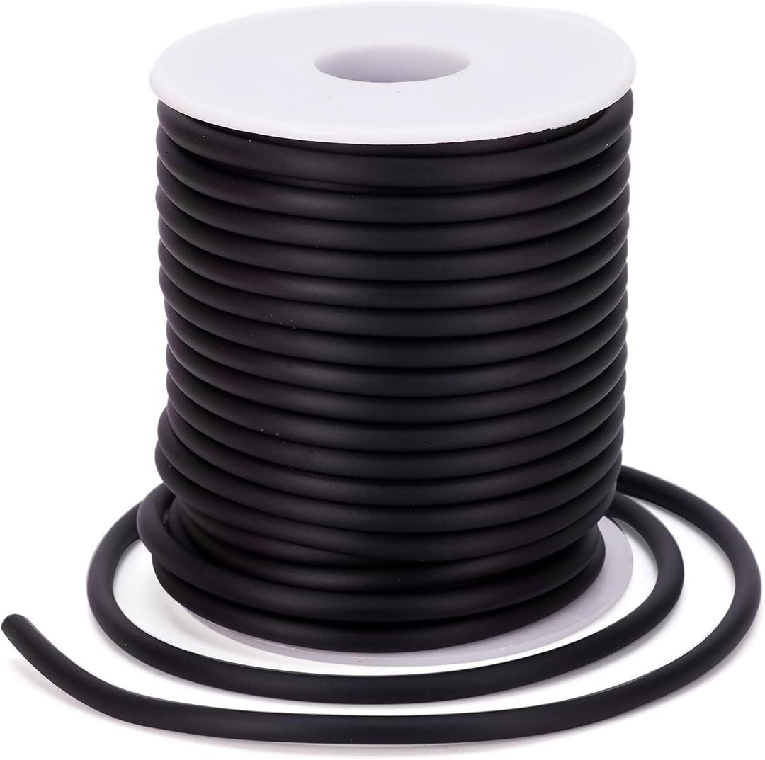 Pandahall 16.4 Yards/Roll 4mm PVC Tubuing Rubber Cord Solid Rubber Tube Cord with White Plastic Spool (Black)