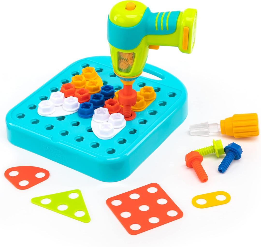 Educational Insights Design & Drill Shapes Workshop - Construction Toys & Toddler Tools, Kids Tool Set with Real Electric Drill Toy, Take Apart STEM Set, Building Kits and Gifts for Ages 3+