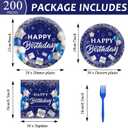 gisgfim 50 Guests Blue Birthday Party Supplies Navy Blue and Silver Plates and Napkins Plastic Forks Happy Birthday Tableware Paper Disposable Plates for Men Women Party 200PCS