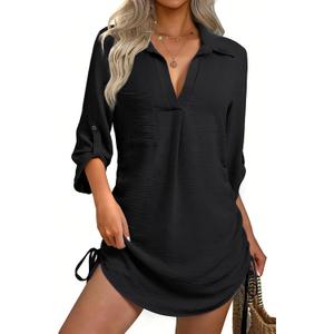 GKBK Women Swimsuit Coverup Bathing Suit Cover Ups for Swimwear Swim Summer Bikini Beachwear Drawstring Beach Dress Shirt, Medium
