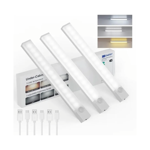 Under Cabinet Lighting 8 Inches Rechargeable Motion Sensor Light Indoor, 3 Color Dimmable Closet Light Battery Operated, USB Stick on LED Magnetic Under Counter Lights for Kitchen Stair, 3 Packs