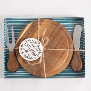 Round Acacia Wood Charcuterie Board, Wooden Serving Platter for Cheese, Appetizers, Tray Gift