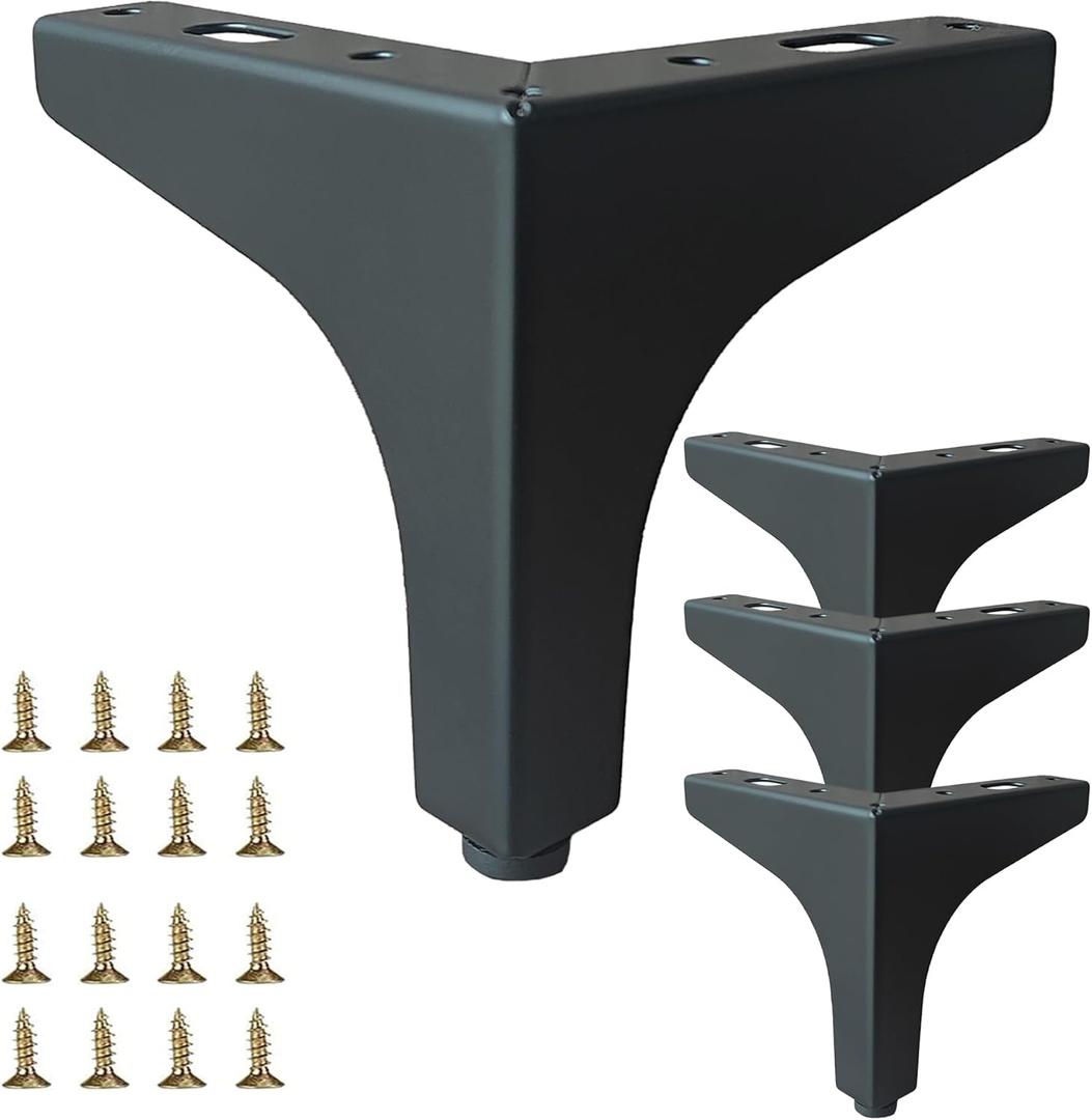 4 Pack 4" Matte Black Metal Furniture Legs, 1.4mm Thickness Metal Cabinet Feet(Black)