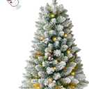 3FT Pre-lit Artificial Small Mini Christmas Tree with Warm White Multi-Color LED Lights, Remote Control and Timer, Perfect for Xmas Tabletop Decorations, Home, Kitchen, Dining Table top Snow