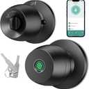Fingerprint door knob, smart door knob, intelligent biometric fingerprint door lock, keyless entry, controllable via app, suitable for bedrooms, storage rooms, apartments, offices, hotels (black)