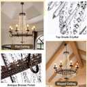 TOCHIC French Empire Crystal Chandelier, Rustic Chandelier Ceiling Light for Foyer Entryway High Ceiling, Vintage Antique Bronze Chandelier Light Fixture for Dining Living Room 36.4" W x 40.5" H