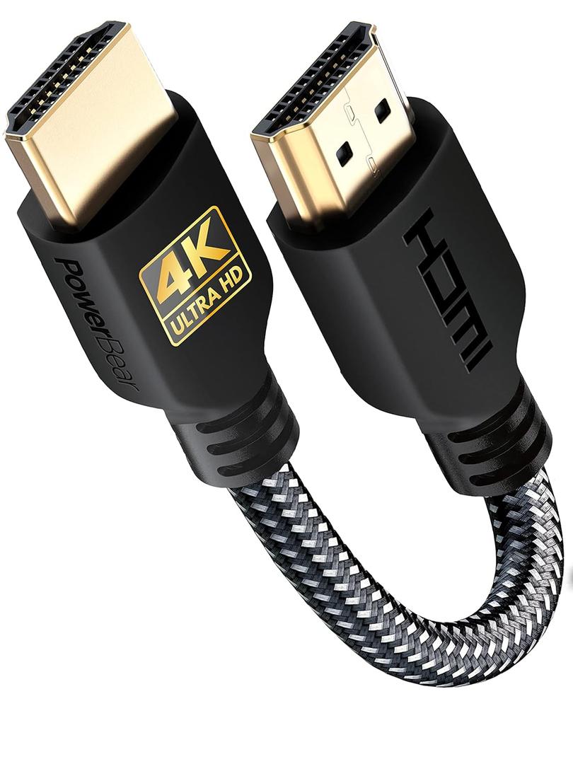 PowerBear 4K HDMI Cable 0.5 ft | Short Hdmi Cable, Braided Nylon & Gold Connectors, 4K @ 60Hz, Ultra HD, 2K, 1080P, ARC & CL3 Rated | for Laptop, Monitor, PS5, PS4, Xbox One, Fire TV, Apple TV & More