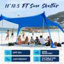 AMMSUN Beach Tent Sun Shelter, 10x10.5 FT Beach Canopy Tent Sun Shade with 4 Sand Anchor & Sand Bags | UPF 50+ Protection | 4 Thickened Poles | Windproof & Lightweight for Camping, Blue