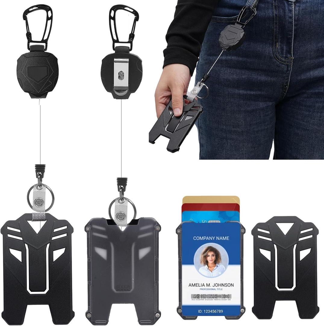 Badge Holder, 2 Pack Heavy Duty Retractable Keychain with ID Card Holder, Badge Reel with 32 Steel Retractable Cord