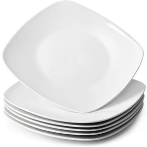 NUTRIUPS 10.5'' Dinner Plates Set of 6, 26.5cm Square Dinner Plates Ceramic, Salad Plates, White Plates-Microwave & Dishwasher Safe, Standard, 10.5-6