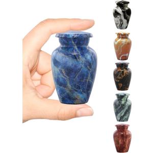 Marble Finish Keepsake Sharing Urn  Mini Metal Cremation Urn for Human or Pet Ashes  Small Memorial Token Urn with Velvet Bag & Funnel  A Perfect Tribute & Gift for Families (Exotic Blue)