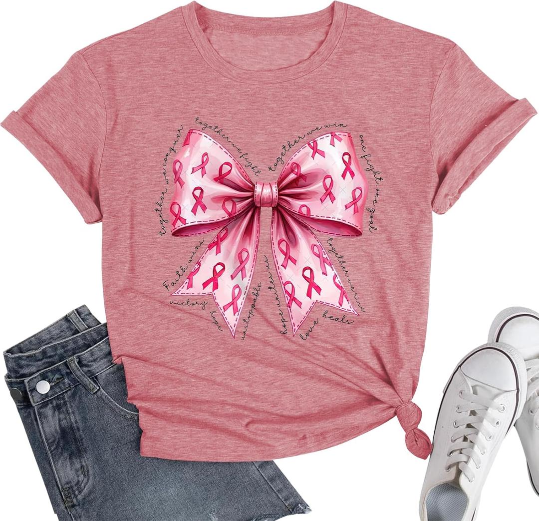 Cancer Survivor Shirt,Breast Cancer Awareness Shirts, Pink Butterfly Tee, Pink Ribbon T Shirt (Pink, L)