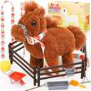 Tagitary Plush Horse Toys for Kids,Electronic Interactive Plush Toys with Leash That Making Sounds,Walking,and Wagging Tail,Stuffed Horse Realistic Pet for Boys Girls (Brown)