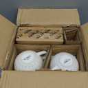 LE TAUCI Cappuccino Cups with Saucers - 8 oz Large Ceramic Coffee Cup Set for Café Au Lait, Latte, Mocha, Tea Cup and Saucer Set, Microwave & Oven Safe, Set of 4, Embossed, White