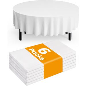 Pureegg Plastic Table Cloth Disposable 6 Pack, 84'' Round Table Cloths, Party, Picnic, Wedding, Decorative Tablecloths, Round, White Plastic Cover, Waterproof, White