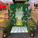 Wonderland Backdrop Green Leaves Rose Tea Party Photography Background Magic Hat Checkerboard Decorations Little Princess Girls Kid Birthday Photo Booth Prop (6X8FT(70x94inch))