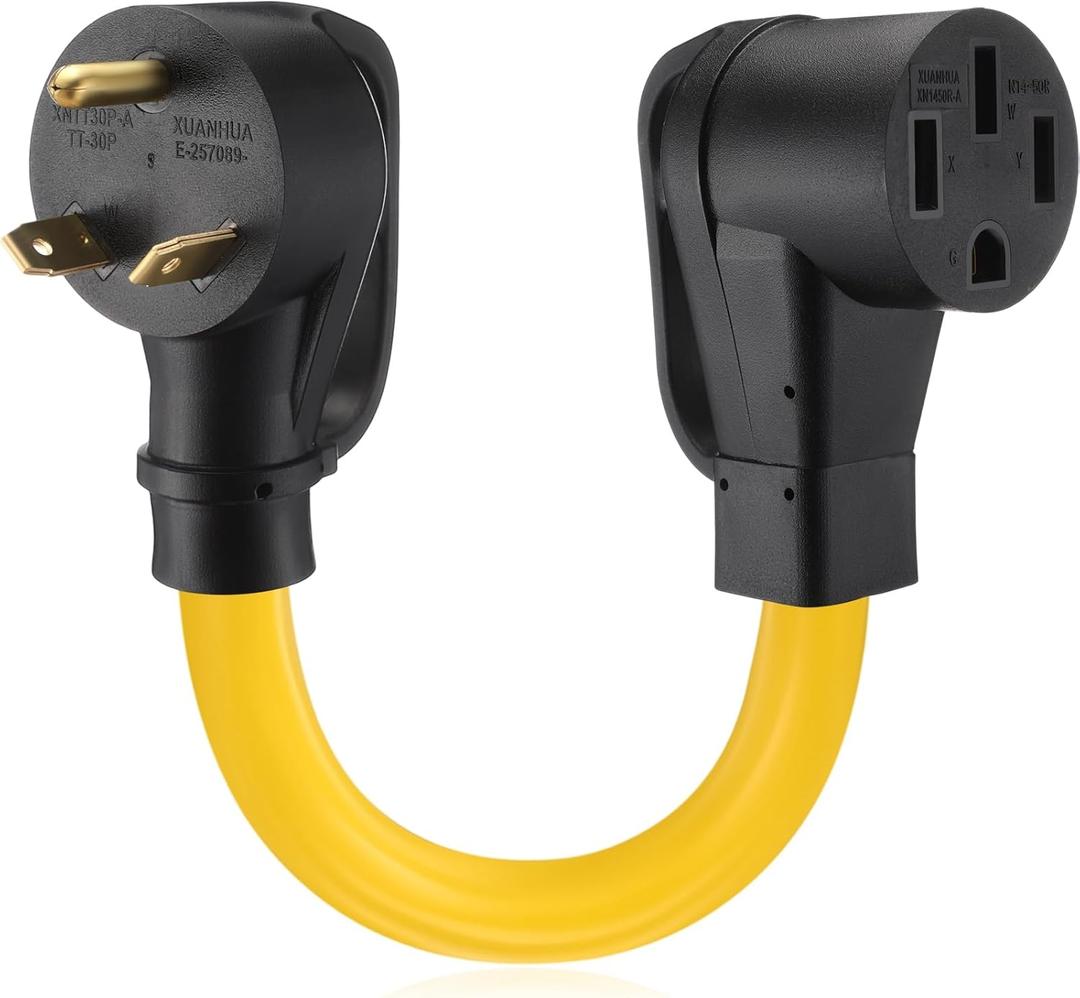 EV Charger Adapter Cord Compatible with NEMA TT-30P to 14-50R, 30 Amp generator to 50 Amp EV for Level 2 Charging, 3P Male to 4P Female Adapter Cord with Handle, NOT FOR RV, 1FT, ETL Listed