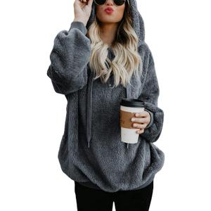 American Trends Womens Athletic Fuzzy Hoodies Sherpa Pullover Hoodie for Women Zip Oversized Plush Hoodie with Pockets (Small, Dark Grey)