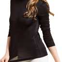 Silk Tops Turtleneck Long Sleeve Silk T Shirt Ultra Soft Thermal Layer Tops Slim High Neck Blouse (Black, XL)