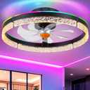 Mpayel 20" Flush Mount Ceiling Fan with RGB Light- Low Profile Modern Fan Light, Dimmable 3CCT 6Wind Speeds, LED-RGB, Bladeless Enclosed Fan with Ambient Light, Bedroom, Kids Room, Party