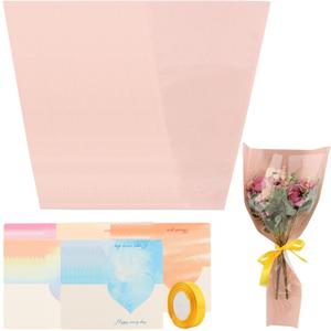 Ravionell 50 PCS Flower Bags for Bouquets, Floral Wrapping Paper with Ribbons Florist Wrap Supplies for Mother's Day Valentines Teacher Graduation Birthday Gift, 9.8x3.9x17.9 Inch(Pink)