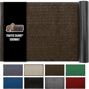 GORILLA GRIP Traffic Guard Door Mat, Heavy Duty Welcome Mats, Commercial Office Space Doormat, Waterproof, Fade Resistant, Strong Rubber Backing, Low Profile, Shoe and Boot Scraper, 35x23, Brown