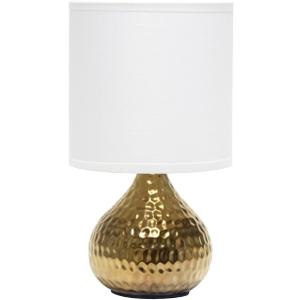 Simple Designs LT2073-GDW Mini Hammered Texture Gold Drip Table Lamp with White Shade