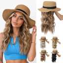 LONAI Hat Wig for Women, Detachable Hat with Long Wavy Synthetic Hair, Hat with Hair Attached for Women, Removable Wig with Hat, Summer Beach Hat Wigs for Women-Deep Blonde with Highlight