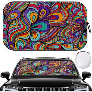 Windshield Sun Shade - Car Sun Shade Windshield, Reflector Sunshade Offers Ultimate Protection for Car Interior, Foldable Front Window Fit for Hatchback, Truck, SUV, MPV, Black(63"x32")