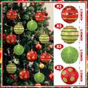 12 Pcs Christmas Tree Ball Ornament 3.15 Inch Red Green Glitter Lime Green Christmas Foam Ball Ornaments with Ropes Christmas Tree Hanging Baubles Decorations for Tree Xmas Decor Party Holiday