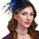 Cizoe Fascinators Hats for Womens 50s Headwear with Veil Flower Cocktail Wedding Tea Party Church Derby Hat (Blue)