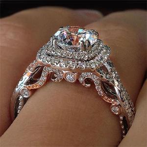 925 Sterling Silver Shiny Full Diamond Gemstone Ring Cubic Zirconia Rings CZ Diamond Multi Row Ring Eternity Engagement Wedding Band Ring for Women (US Code 7)