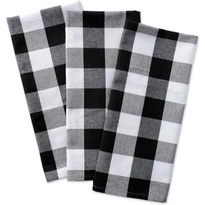 DII Buffalo Check Kitchen Collection, Classic Farmhouse Dishtowel Set, 20x30, Black & White, 3 Piece