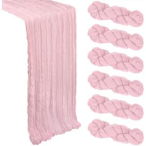5 Pack Pink Cheesecloth Table Runner 10Ft Gauze Cheese Cloth Table Runner 35x120 Inch Boho Rustic Sheer Fabric for Summer Wedding Party Decor Baby Shower Centerpiece Home Table Decorations