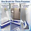 4-in-1 Floor Scrub Brush with Long Handle V-Shaped Crevice Brush Floor Scrubber Mop with Squeegee and Tweezer for Cleaning Gap Tile Bathroom Kitchen Patio Deck Garage