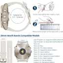 20mm Watch Band for Garmin fenix 5s 6s 7s pro solar Quick Fit 20 silicone bands replacements with light Soft gold buckle for garmin epix pro gen 2 42mm Descent Mk2s/3/3i Short for Women (20-Powder Gray)